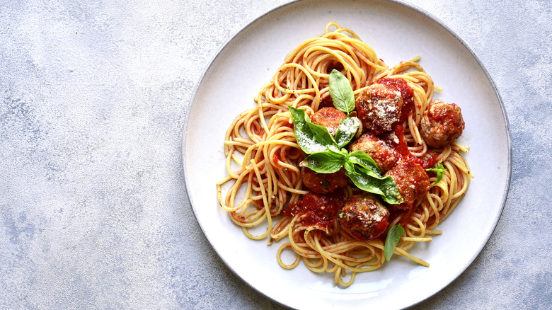 Plate of spaghetti and meatballs