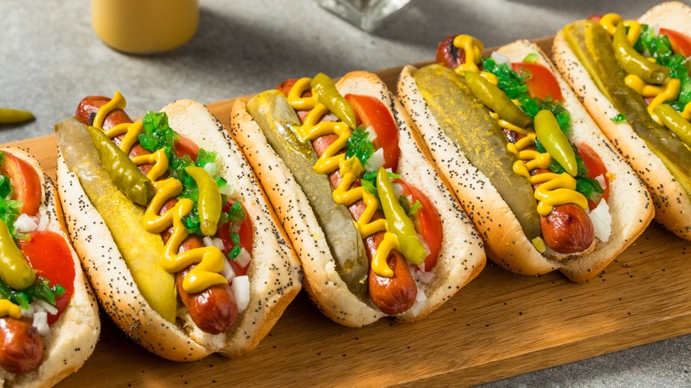 Chicago dogs complete with sport peppers and neon green relish