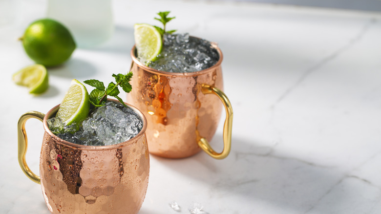 Moscow mules in copper glasses