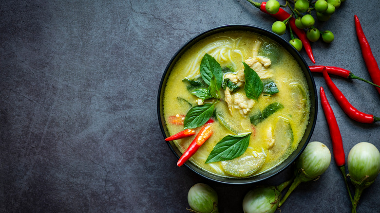 green curry on gray background