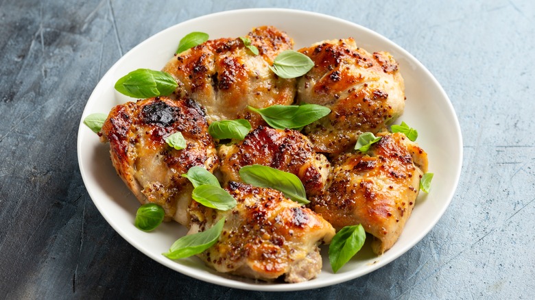 Honey mustard chicken thighs with fresh herbs