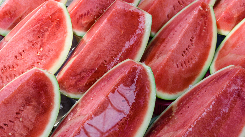 Cut watermelon on display