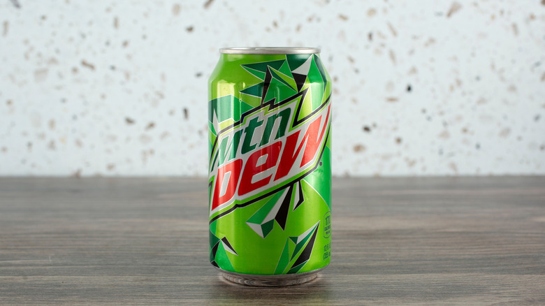 A can of Mountain Dew soda.