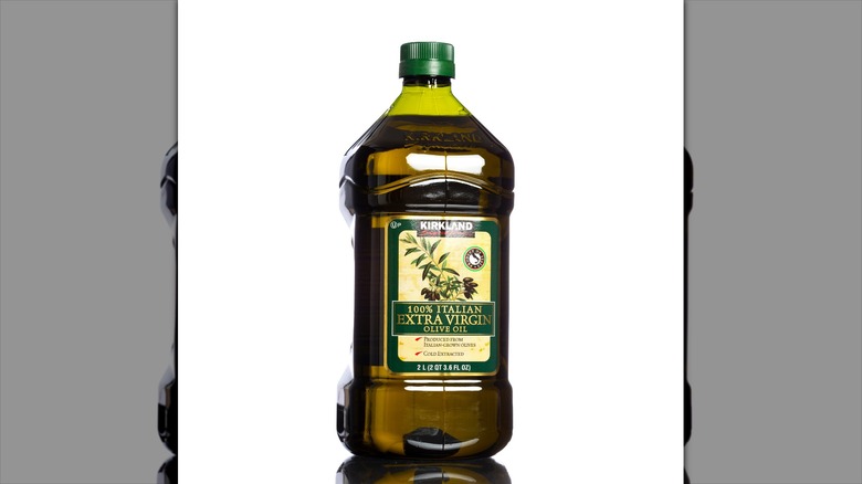 A bottle of Kirkland olive oil