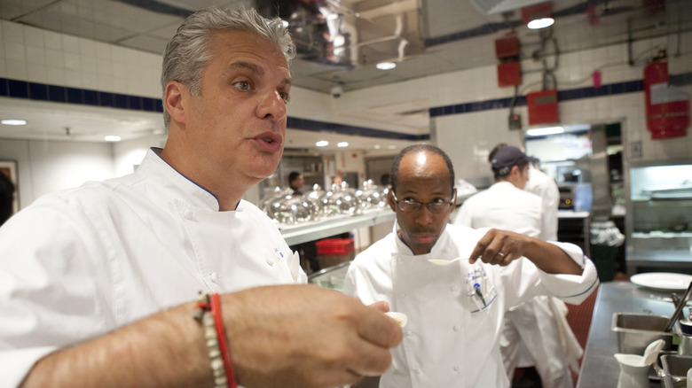 Chef Eric Ripert in the kitchen at three-Michelin star restaurant Le Bernardin