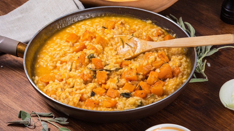 Pumpkin risotto in a pan