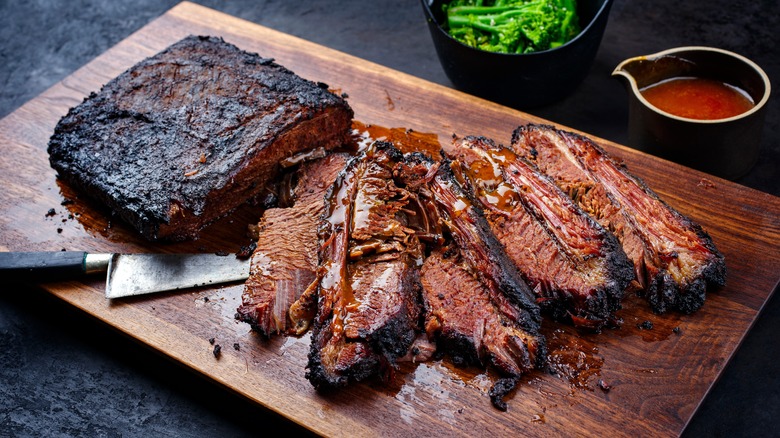 Smoked brisket on cutting board