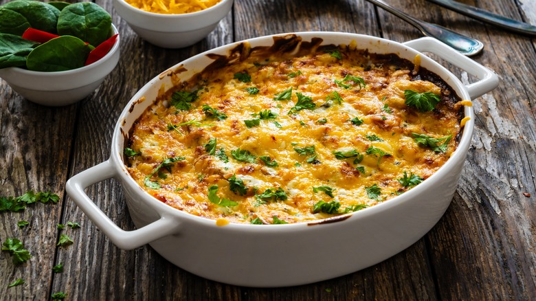 A casserole with a creamy potato dish