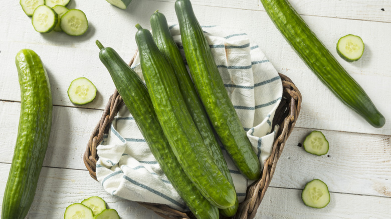 Basket of English cucumbers