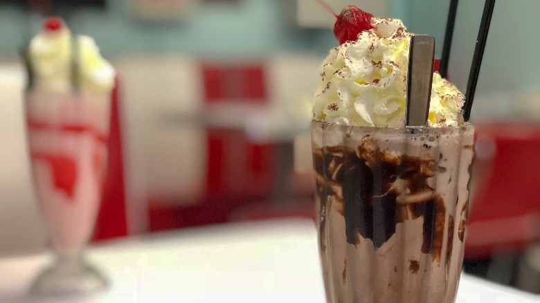 Classic retro diner milkshakes on a table