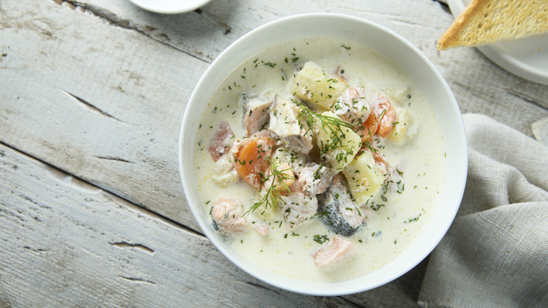 Bowl of seafood chowder