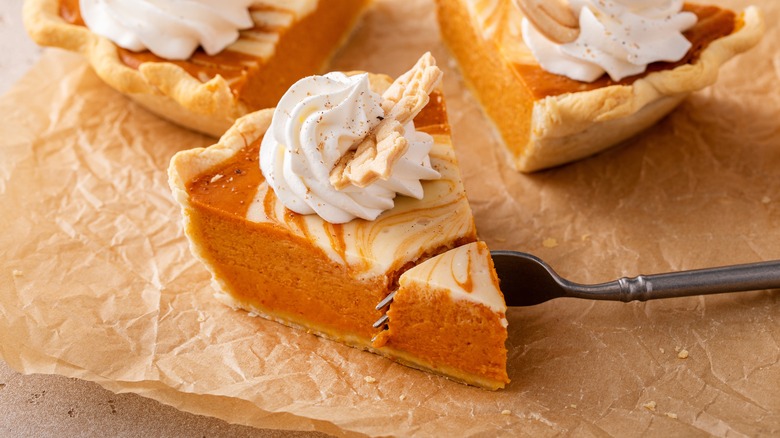 A slice of pumpkin cheesecake