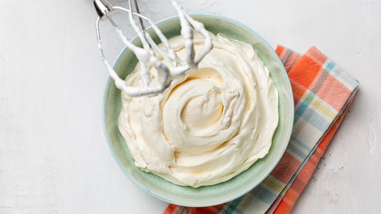 Cream cheese in a mixer