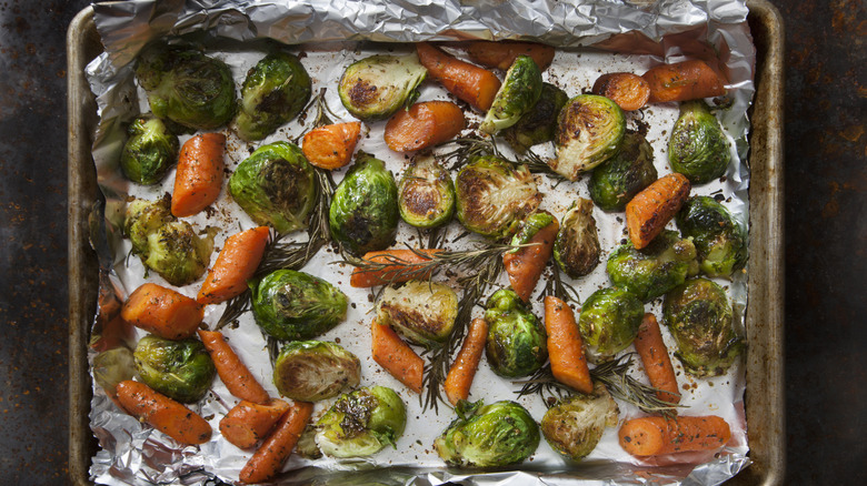 Oven tray of roasted vegetables