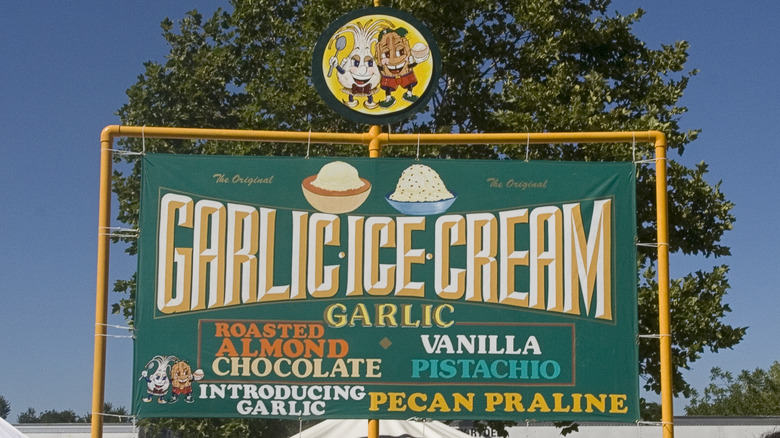 Garlic ice cream sign in Gilroy, California