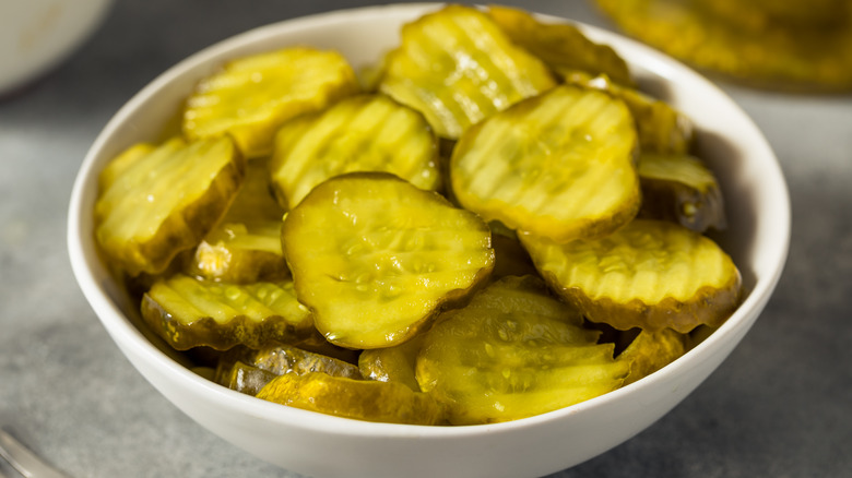 bowl of dill pickles