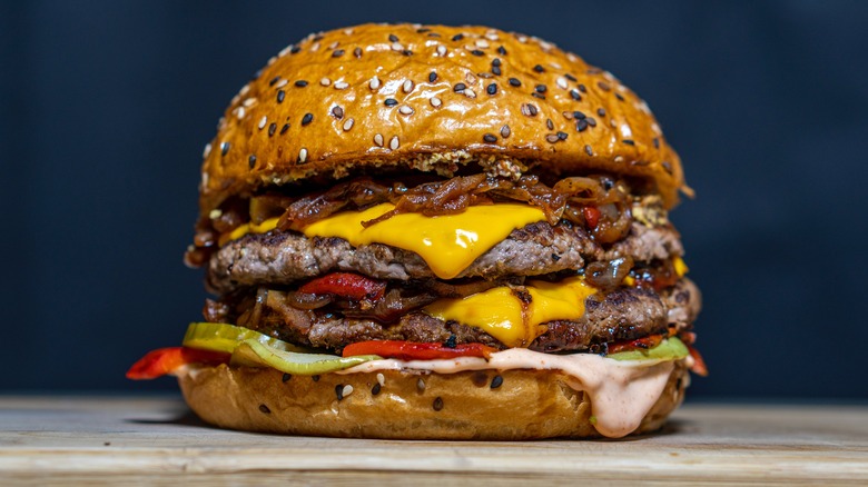 Cheeseburger on a cutting board