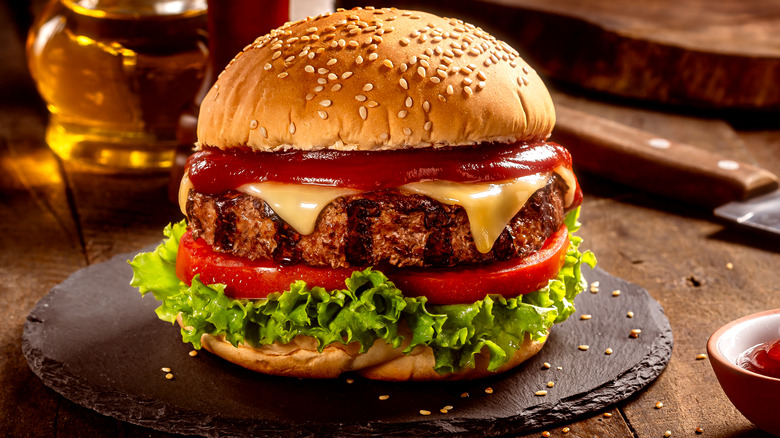 Cheeseburger on a slate board