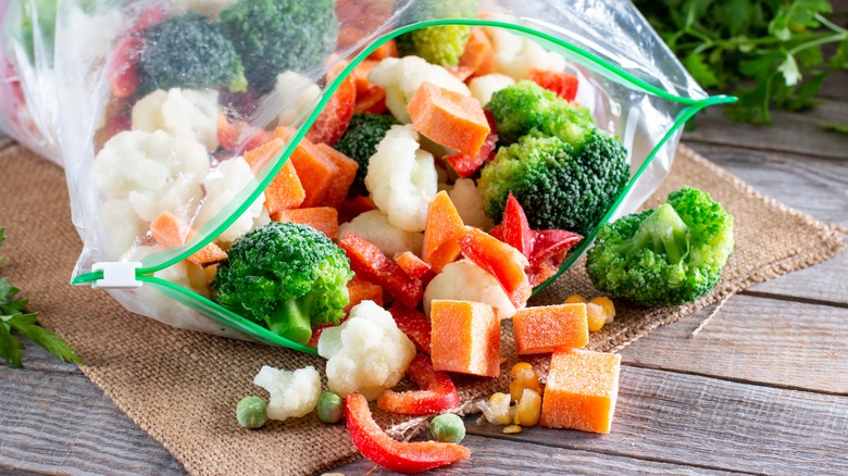 Frozen vegetables in plastic bag