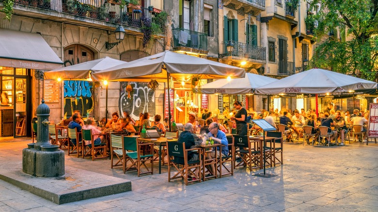 A restaurant patio in Barcelona, Spain