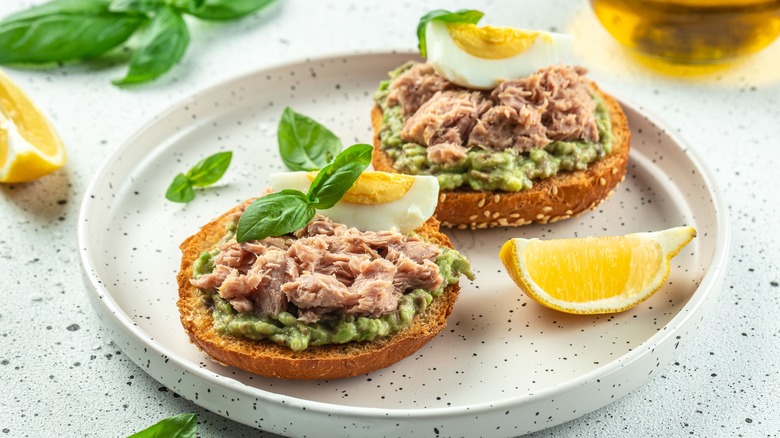 Canned tuna on a sandwich