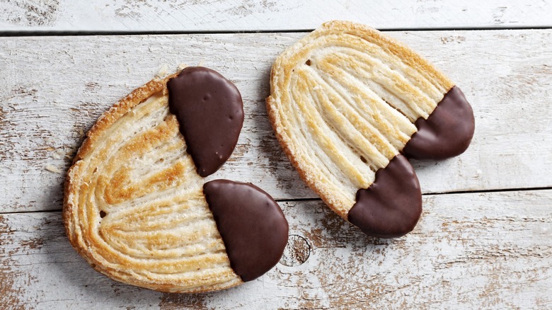 Palmiers dipped in chocolate.