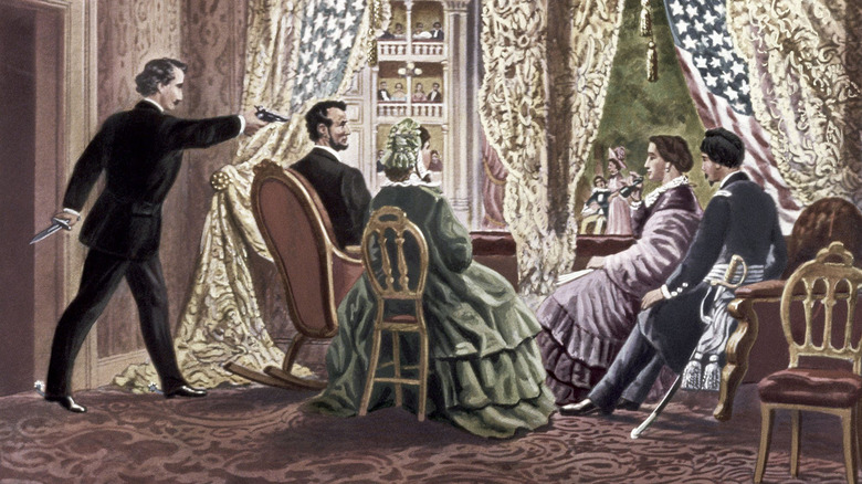 Illustration of Abraham Lincoln's assassination at a theater