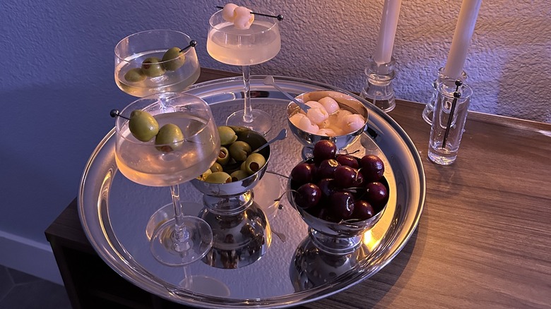 Tray of martinis and olives