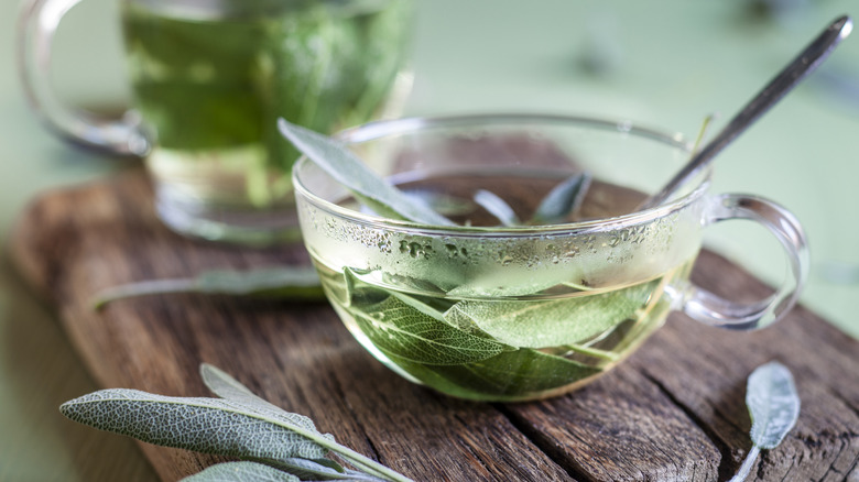 sage leaves in hot water to make tea