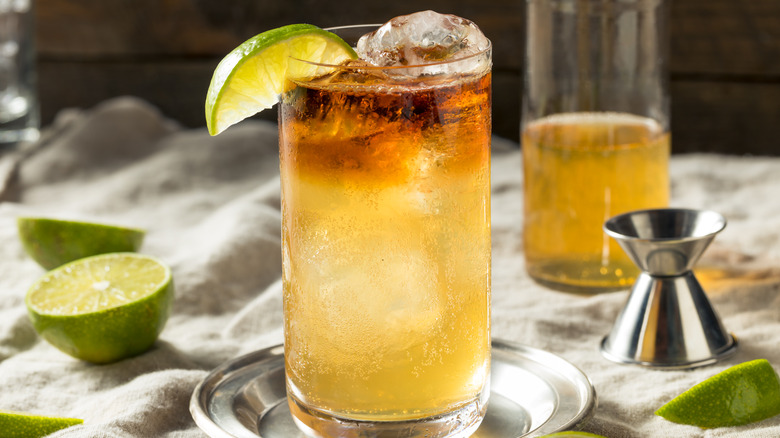 Iced Dark and Stormy cocktail.