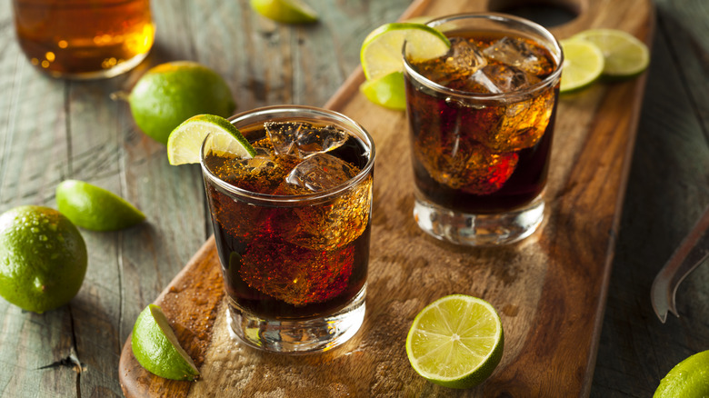 Iced Cuba Libres with lime.