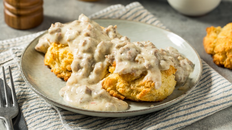 biscuits and gravy on a plate