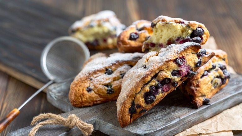 berry scones on a wooden board