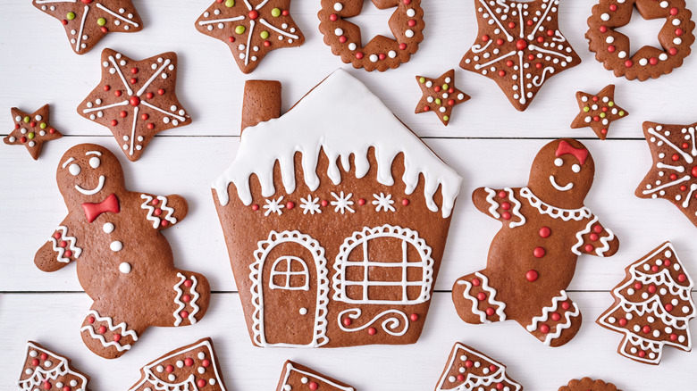 Overhead shot of decorated gingerbread cookies