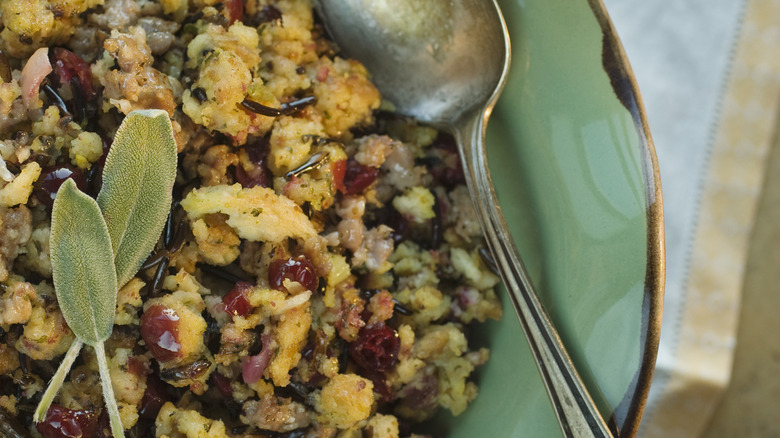 Thanksgiving stuffing with rice, herbs, cranberries