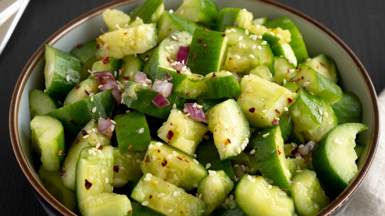 pickled cucumbers in bowl