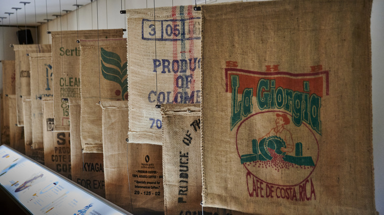 coffee sacks with origins listed