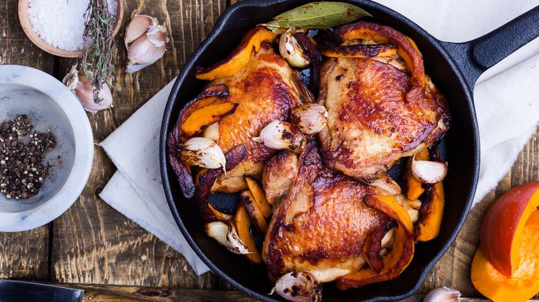 roast chicken and garlic cloves