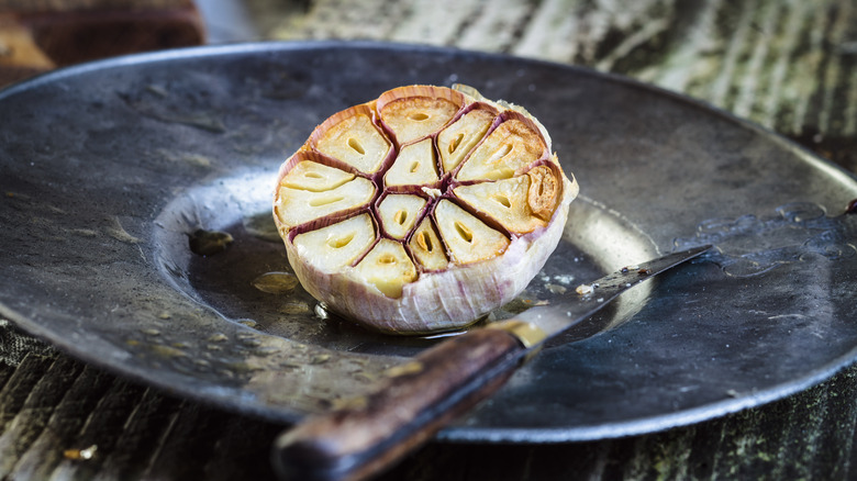 roasted garlic cloves on plate