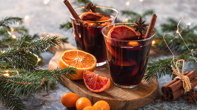 Served glasses of mulled wine drink