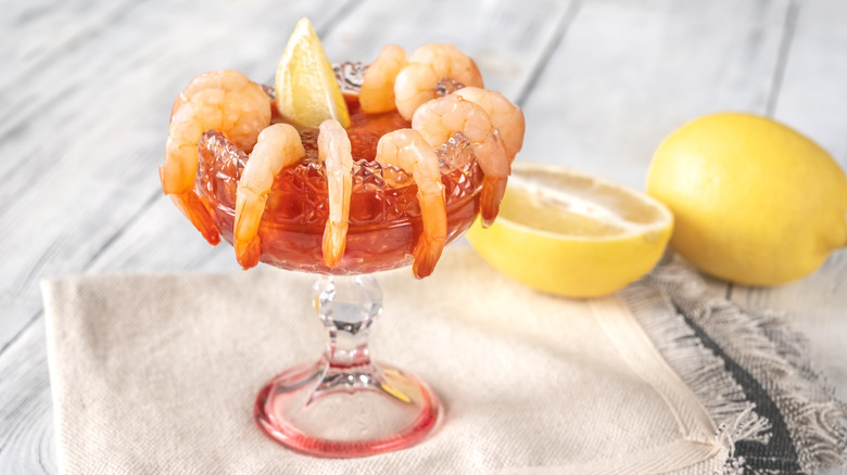 shrimp cocktail glass with lemons