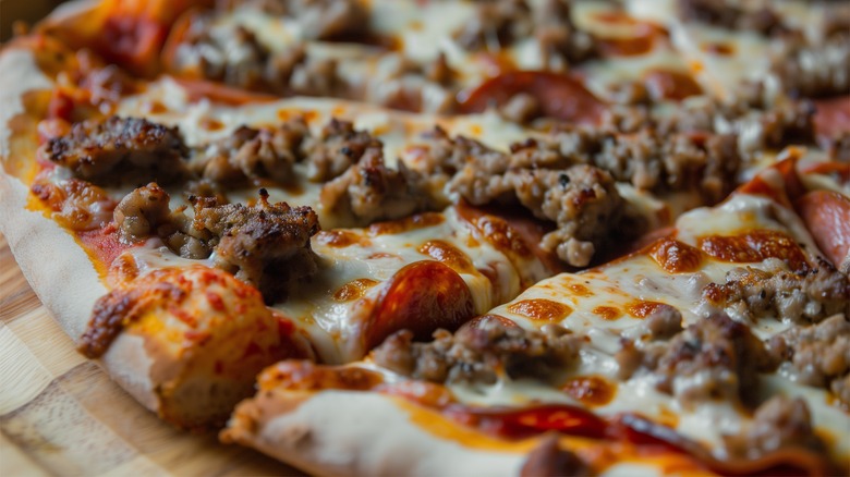 A meat lovers' pizza