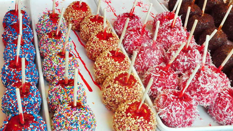 Platters of candy apples