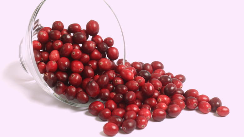 spilled bowl of cranberries