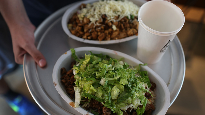 Food from Chipotle on a tray