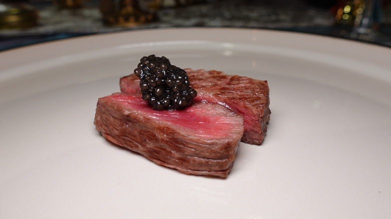 ribeye topped with caviar