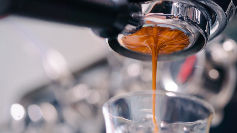 Espresso shot poured from machine