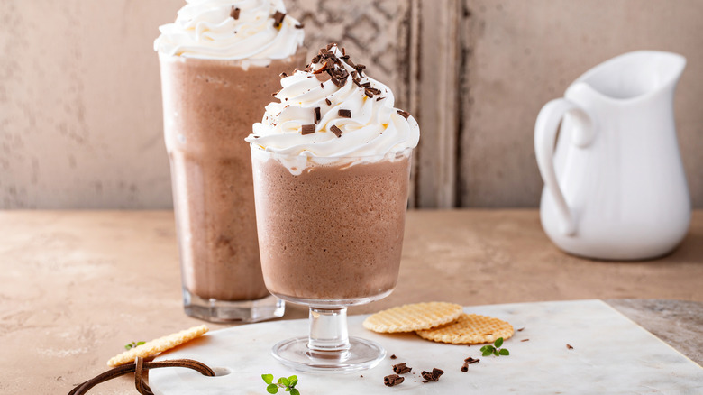 Two glasses of frozen hot chocolate