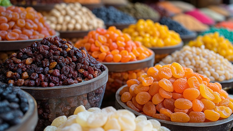 Baskets of dried fruit