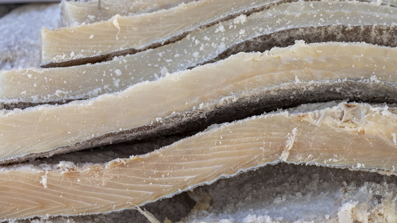 Strips of salted cod